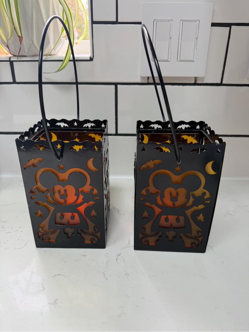 Disney Black Lantern Bags with Orange Interior - Mickey Cutout Design